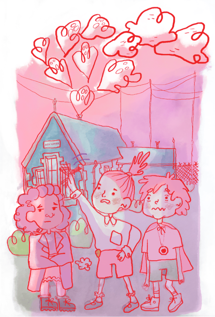 Image description: an illustration of three children